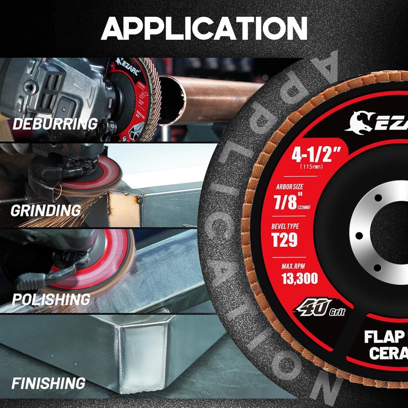 EZARC Ceramic Flap Discs 40 Grit, 4 1/2 x 7/8-Inch Flap Sanding Disc, Type 29 Ceramic Grinding Wheel for Stainless Steel, Non-Ferrous Metal, Cast Iron, Sheet Metal, 10 Pack - Image 4